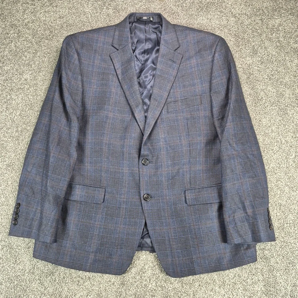 Ralph Lauren Blazer Mens 44S Blue Windowpane Plaid Wool Sport Coat